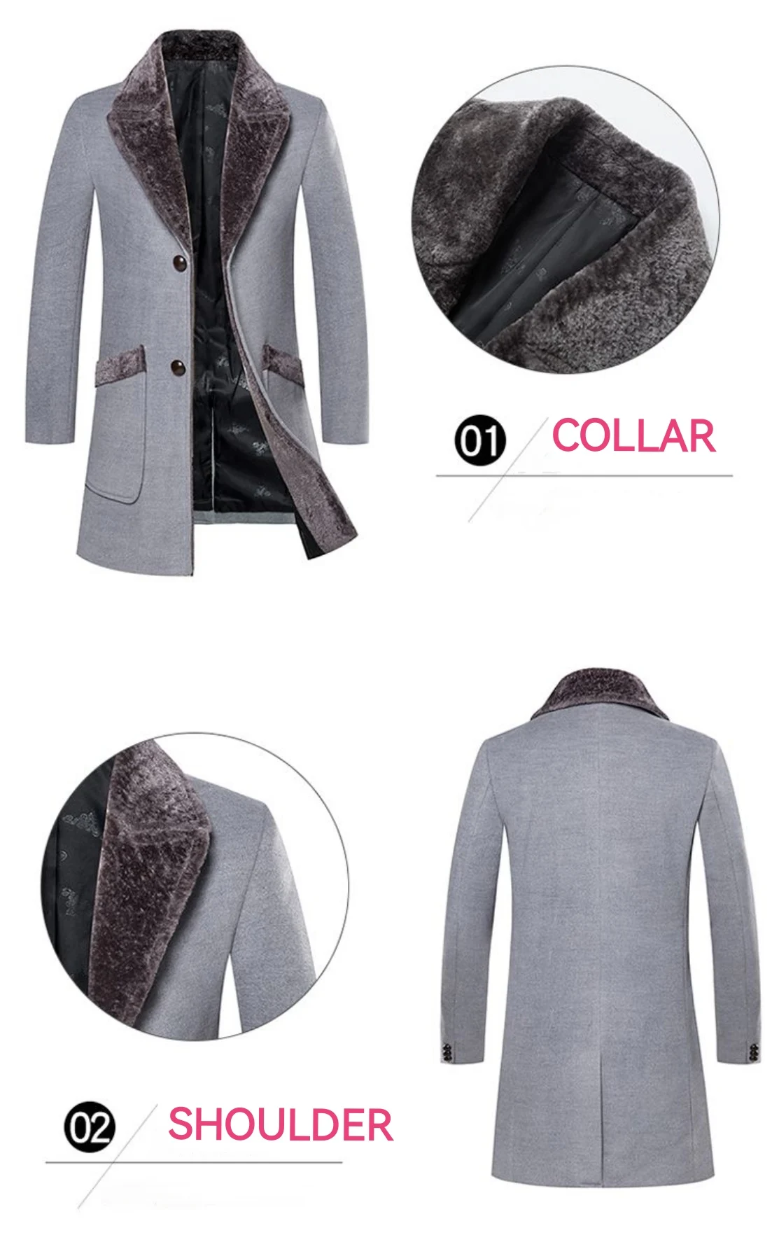 High Quality Male Fleece Overcoat Men's Coat Woolen Coats Jacket with Fur Collar Thick Warm Slim Mid Long Winter Wool_voghion.com