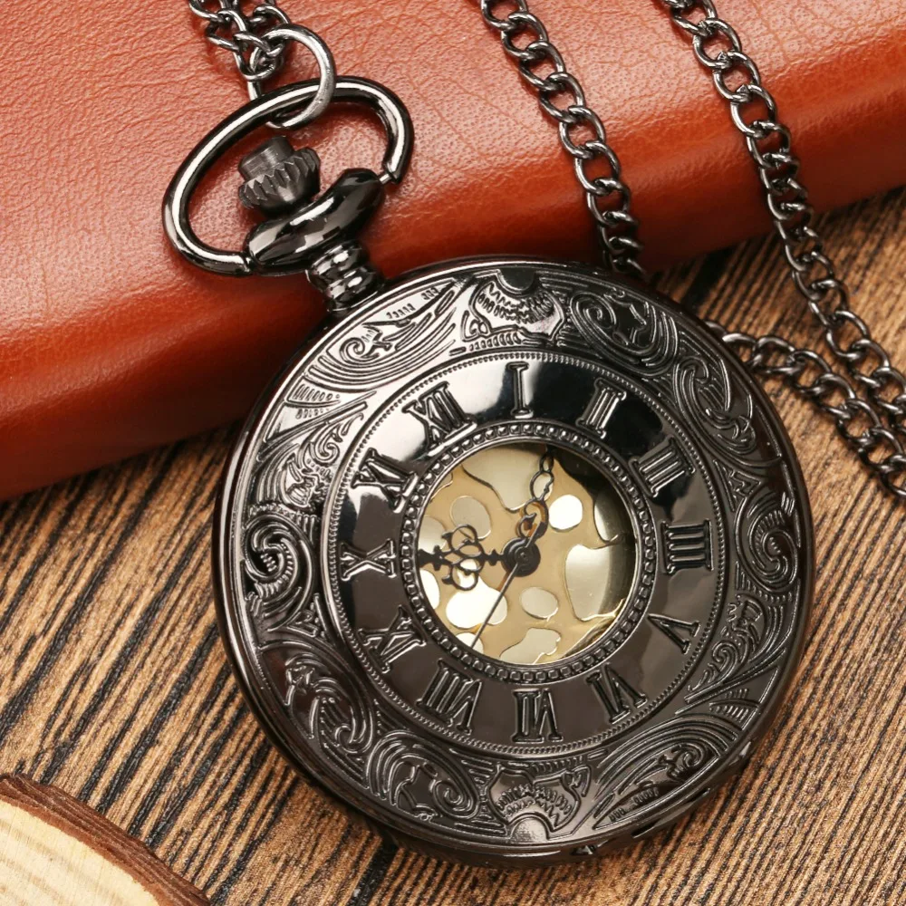 Vintage Black Roman Fob Chain Clock Reloj De Bolsillo Quartz Pendant ...