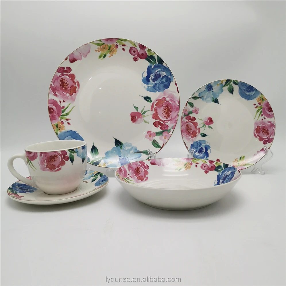 20pcs Luxury Royal Red Rose Flower Decal Design Porcelain Dinner Set Fine China Dinnerware Sets
