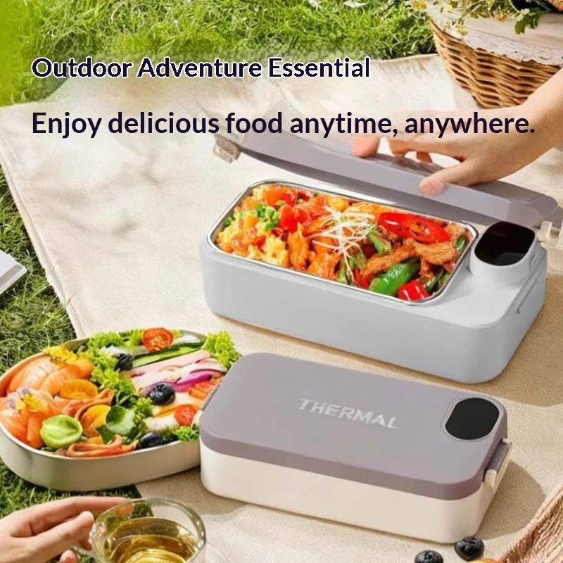 New Portable USB Rechargeable Heating Lunch Box Fast Heating Intelligent Digital Display Electric Lunch Box Warm Meals Office