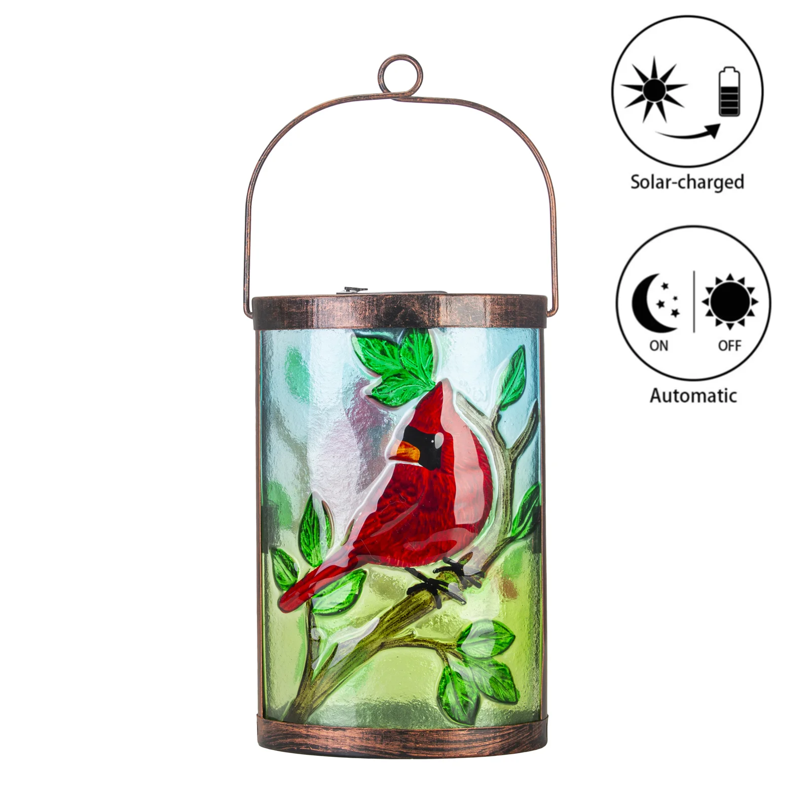 Solar Lantern Glass Hanging Solar Lantern Outdoor Waterproof  Solar Lights Tabletop Lamp for  Yard Table Patio Cardinals