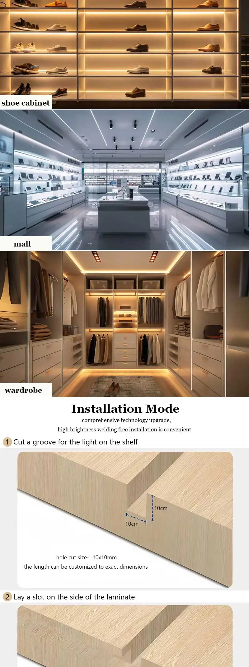 Customized 12V LED Cabinet Lights Modern Sensor Switch  for Kitchen Closet Showcase Alumini