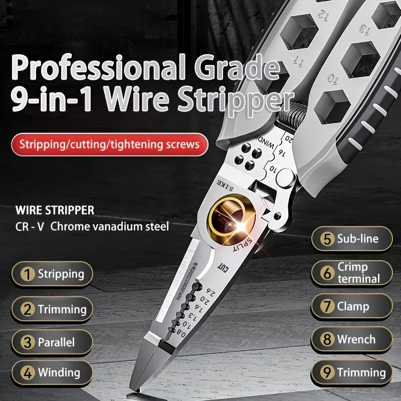 Wire Stripper Multi function Sharp Cutting Quick Splitting Wire Stripper,7 Inch Multipurpose Current Lead Stripper