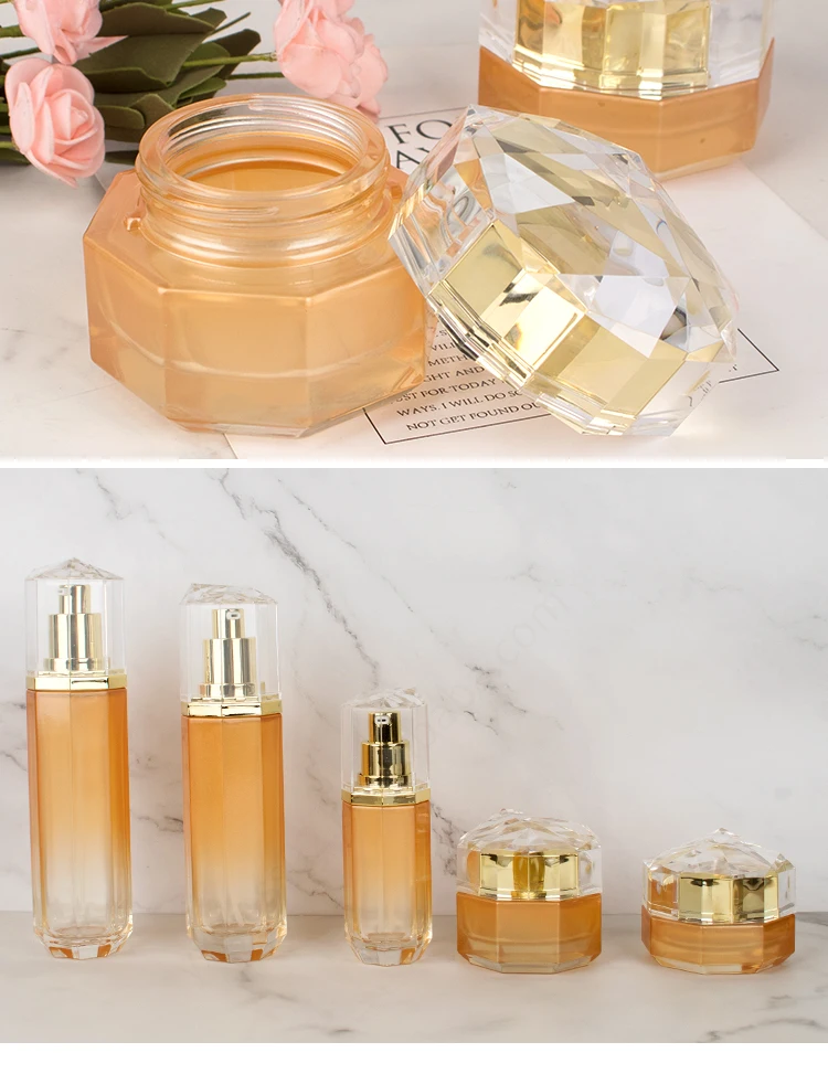 Luxury cosmetic containers and packaging spray pump glass bottles for cosmetics details