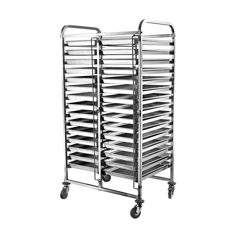 Stainless Steel 15 Layer 30 Pans Bread Baking Tray Rack Trolley with Wheels  