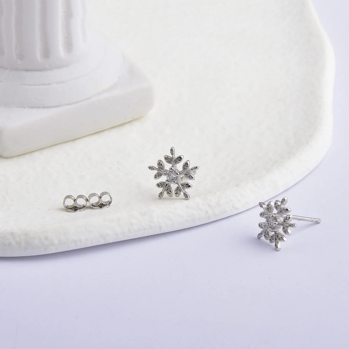 S925 Sterling Silver Snowflake Stud Earrings with CZ