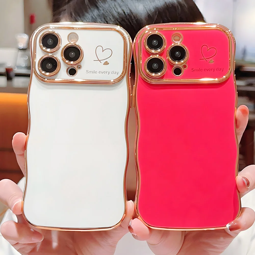 Luxury electroplate Love Heart Window wavy phone case For iPhone 16pro