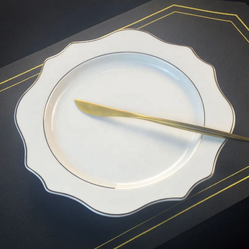 Ceramic Porcelain Gold Rim Serving Plates Back to School 8inch 10inch Customized Color Handpainted Dish with Your Logo