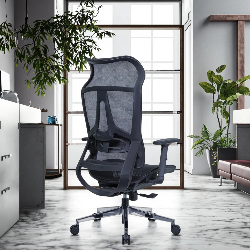 Premium High-End PU Executive Ergonomic Desk Chairs Adjustable Headrest Integrated Lumbar Support Memory Foam Seat Steel Base 4