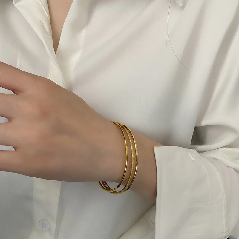 3pcs/set High Quality Gold Plated Stainless Steel Bangle Set