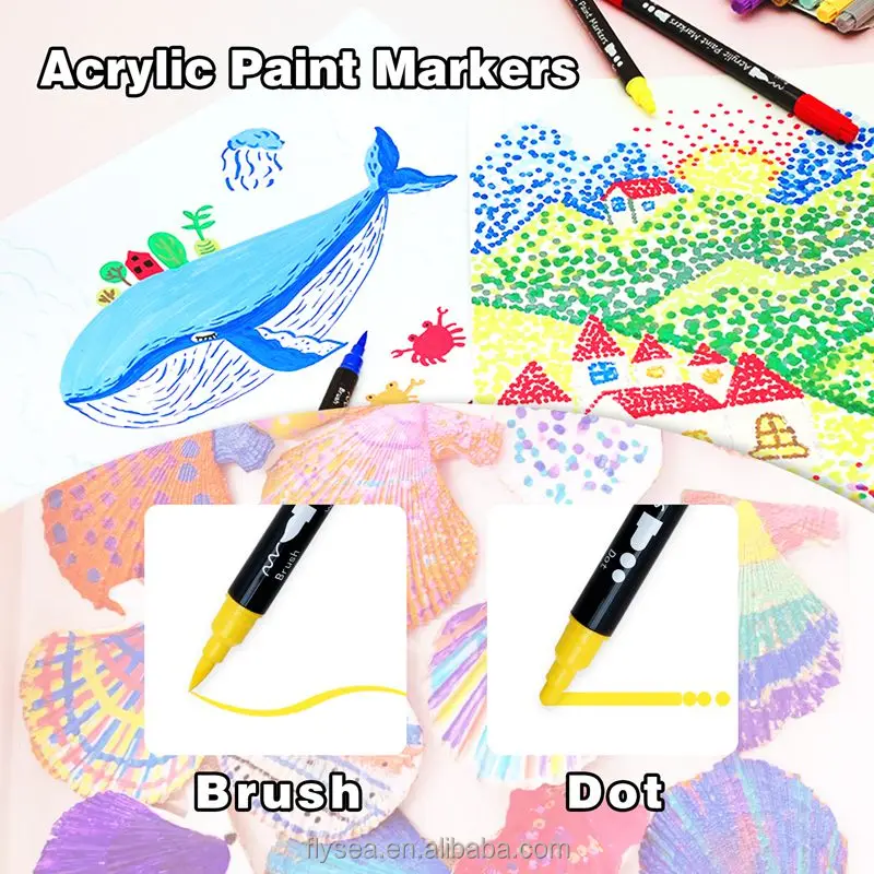 24 Colors Dual Tip Acrylic Paint Pens Markers Premium Acrylic Paint