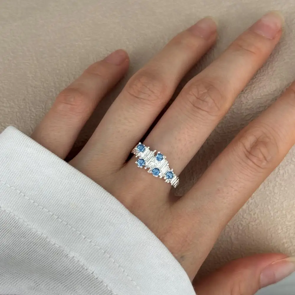 KAKODIY New Arrival Open Adjustable Engagement 925 Sterling Silver Wedding Blue Zircon Ring for Women detail 6