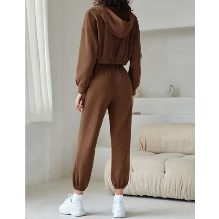 F230100 Custom Hoodies Solid Color Custom 3 Piece Crop Top Jogger Set 2025 Three Piece Zipper Hoodie Set Lounge Wear Sets Women
