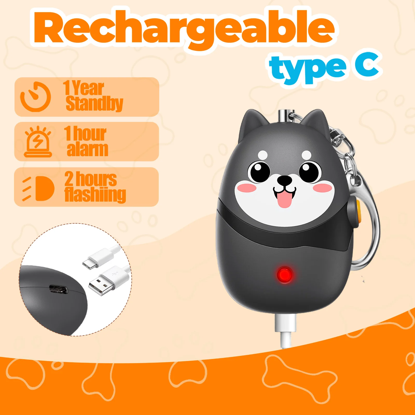 OEM/ODM Rechargeable Personal Alarm Keychain 130DB Safety Alarm with LED Light for Women Kids supplier