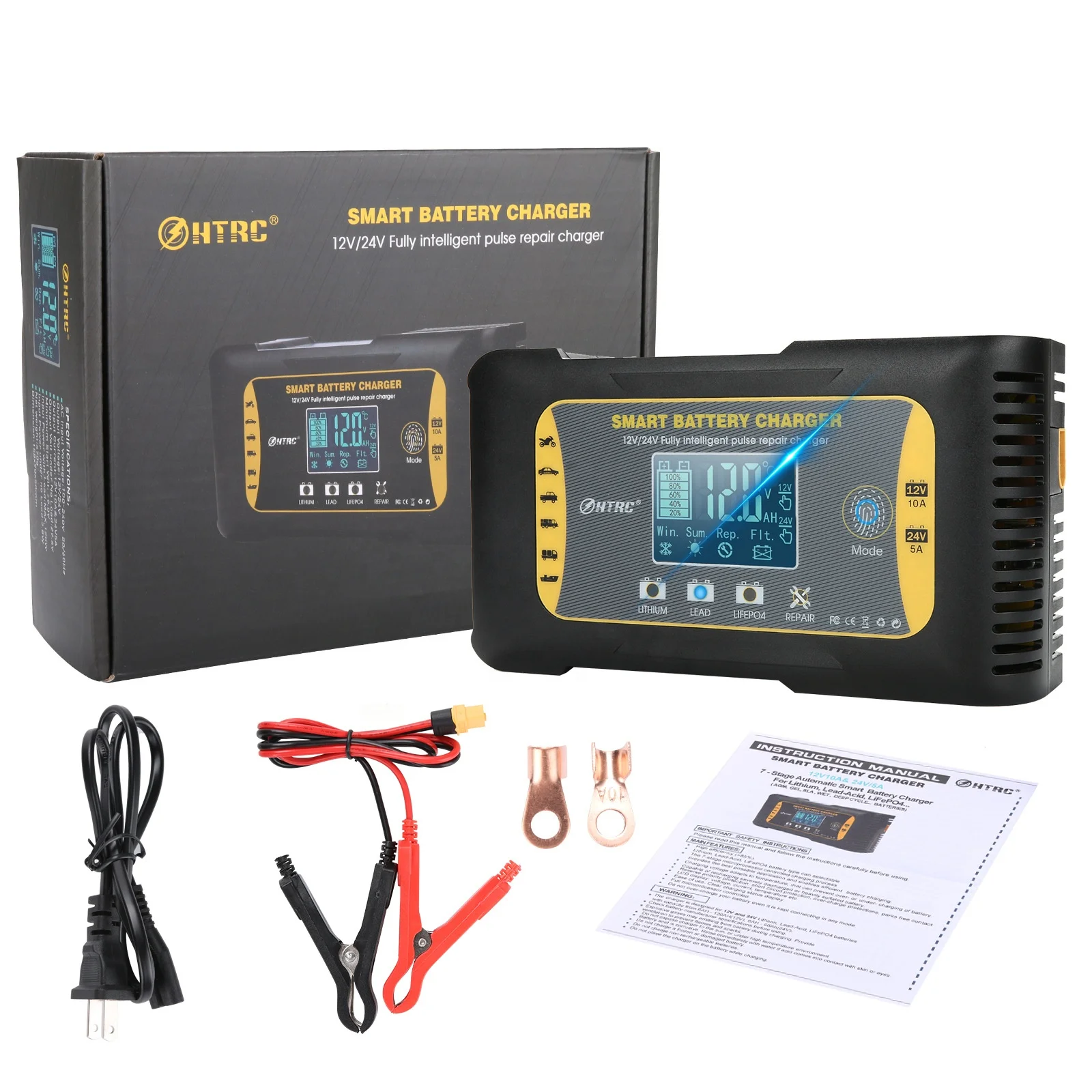 5A & 10A 12V Smart Battery Charger with LCD Display for Lithium (LiFePO4)  Batteries