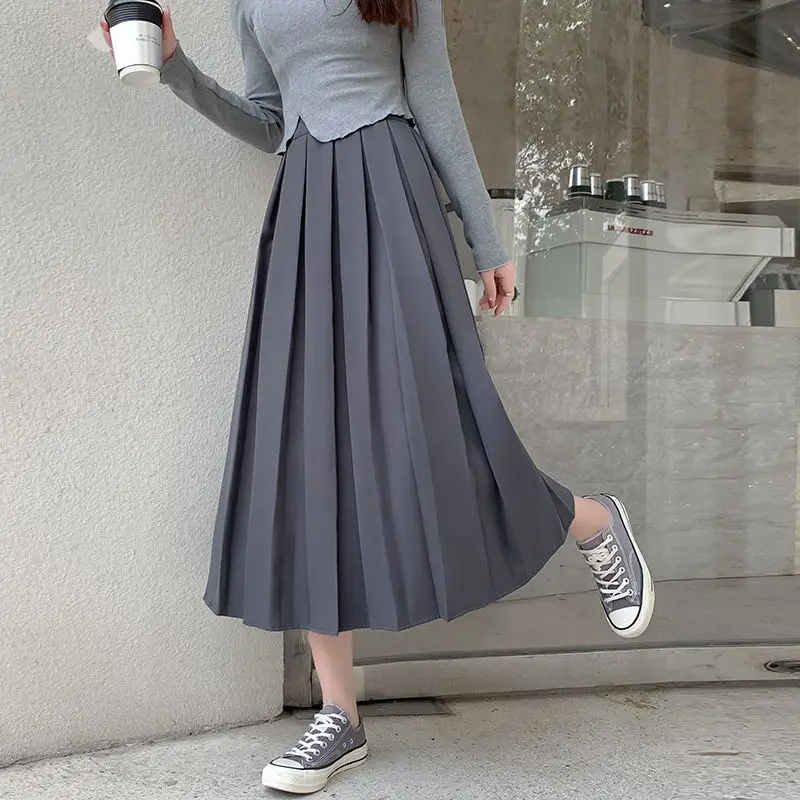 2023 Spring and Summer New Style with Shirt Coffee Color Pleated Half S Women's High Waist a Word in the Long Half214_voghion.com