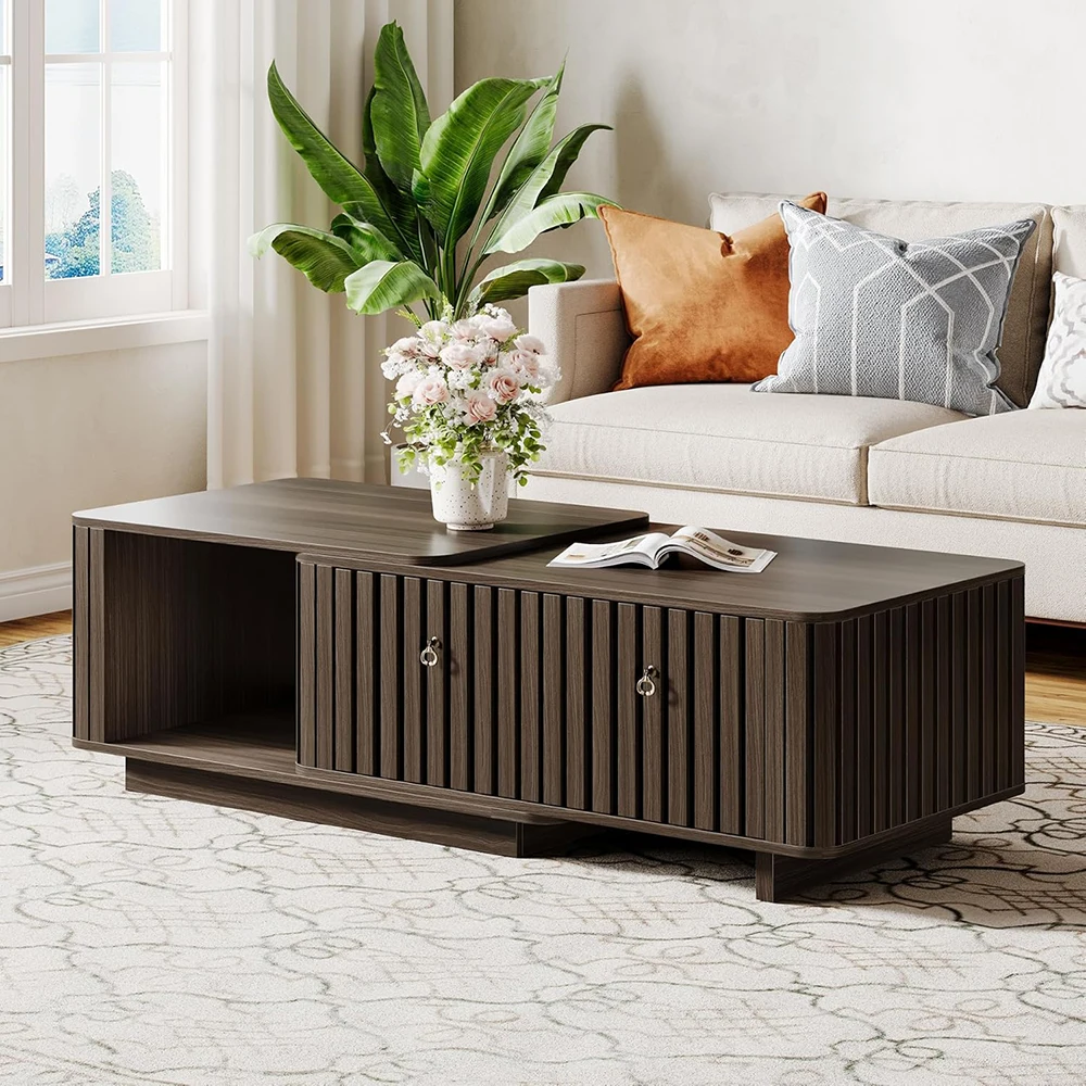 43\"-65\" Extendable Rectangle Coffee Table with 2 Drawers and Shelves Living Room Furniture Set with Storage Cocktail Table