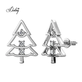 Destiny Jewellery 2020 Christmas Gift Jewelry with Finest Crystal Cute Openwork Jolly Tree Stud Earrings For Girls
