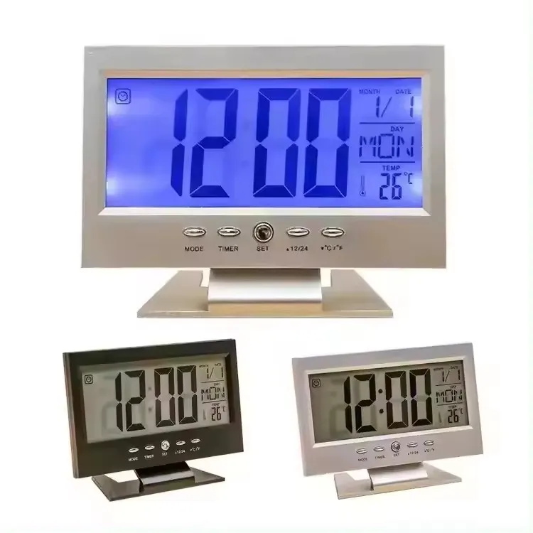 Hot Sell Desktop Indoor Digital LCD Electronics Alarm Clock Snooze Calendar Temperature Display Clock