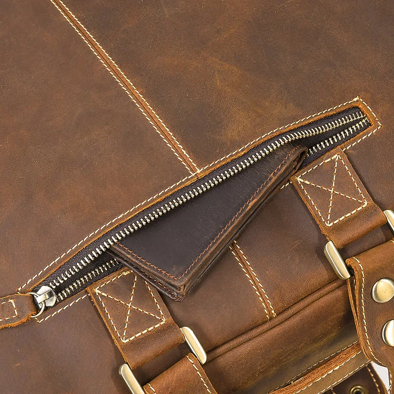 Men Crazy Horse Leather Briefcase Large Cow Leather Travel Bag Vintage
