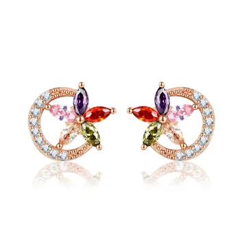 In stock star Moon bright environmental copper gold color zircon women's stud earrings