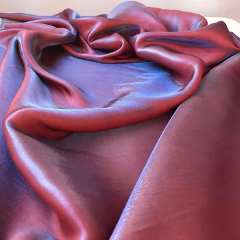 Polyester Silky Draped Shiny Satin Gradient Color Red Blue Wedding Evening Dress Designer Fabric