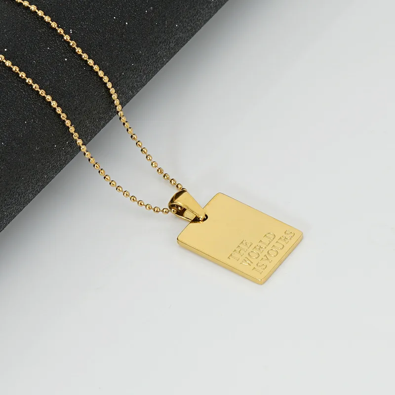 Personalized Stainless Steel Not Tarnish Gold Plated Square Necklace Dainty 18K Gold Custom Rectangle Square Pendant Necklace