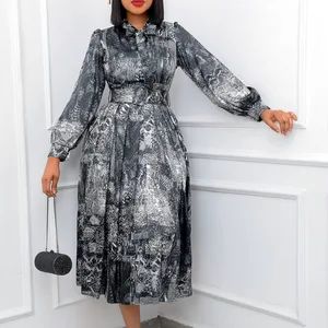 Wholesale Fall Ethnic Clothing Fashion Printed Africa Clothing Long Sleeve Modest Evening Dress Plus Size Women Party Dress