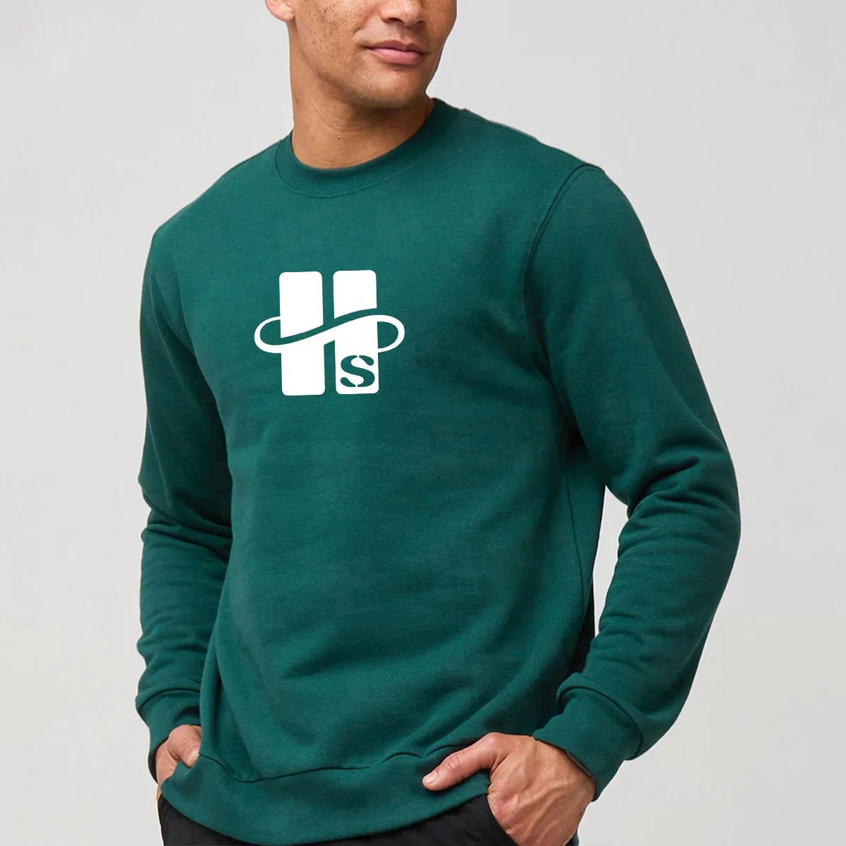 JL121A Embroidery Heavy French Terry Crewneck Sweatshirt Cotton Jumper Screen Printing Navy Blue Sweatshirts for Men