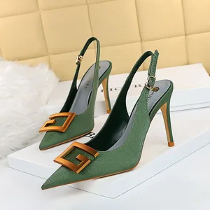 Wedding Luxury Dress  Bridal Pointed End Ladies High Heel Shoes Women Sandal Office Stiletto Fashion Metal Buckle Heels Designer