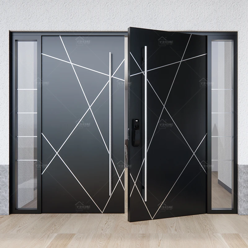 USA Standard Simple Double Swing Front Door Stainless Steel Main Double Leaf Door Designs for Houses Double Exterior Entry Doors