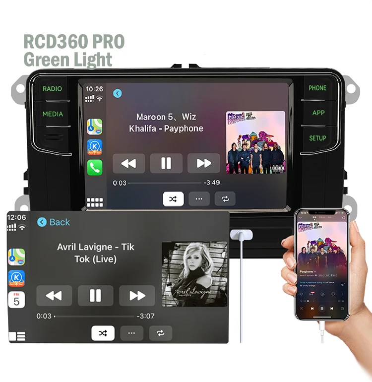 Green Light Noname RCD360 PRO Android Auto Carplay 2 din Green