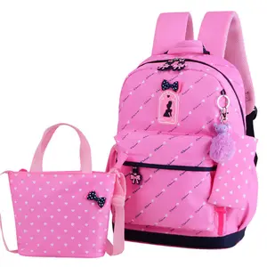 Custom Cartoon Primary Student Canvas Kids Girls Book Set School Backpack Bag