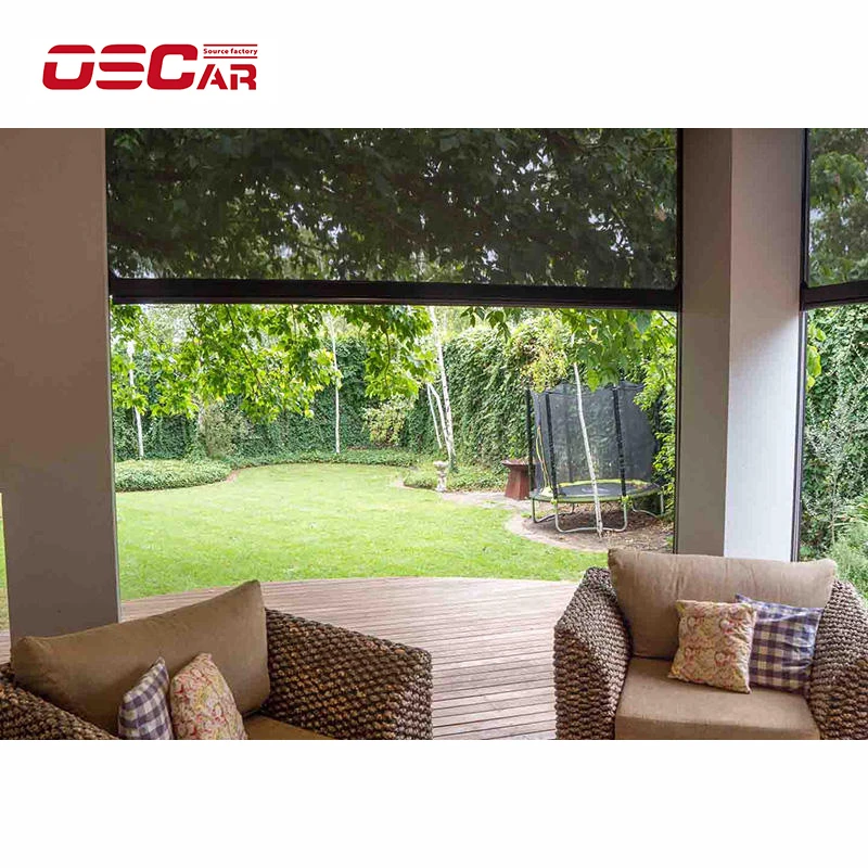 Windproof Zip Track Screen PVC Fabric Blackout Electric Automatic Outdoor Motor Vertical Motorized Shades Roller windows Blinds