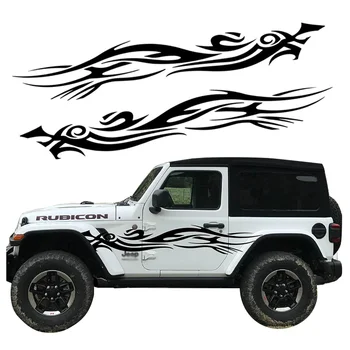 2PCS Flame Graphics Car Auto Body Side Sticker Vinyl Flame Racing Sports Stripe Decals Waterproof Sticker