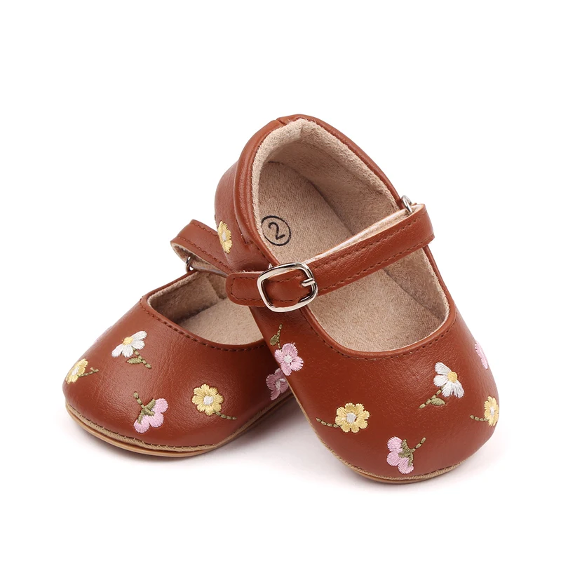 Beautiful Flower Embroidery Soft PU Leather Princess Baby Girl Shoes Toddler Shoes for Girls Baby Walking Shoes supplier