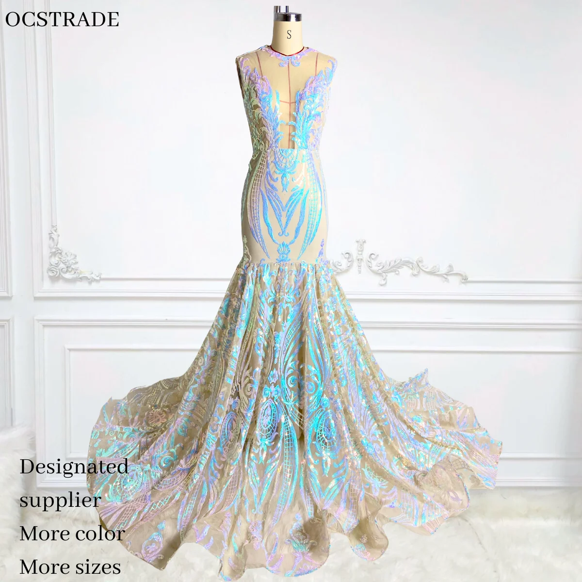 evening dresses manufacturers Ocstrade Clothing Manufacturers Custom Sparkly Evening Dresses Glitter  Sequin Plunging Neckline Trumpet Long Train Prom Dress