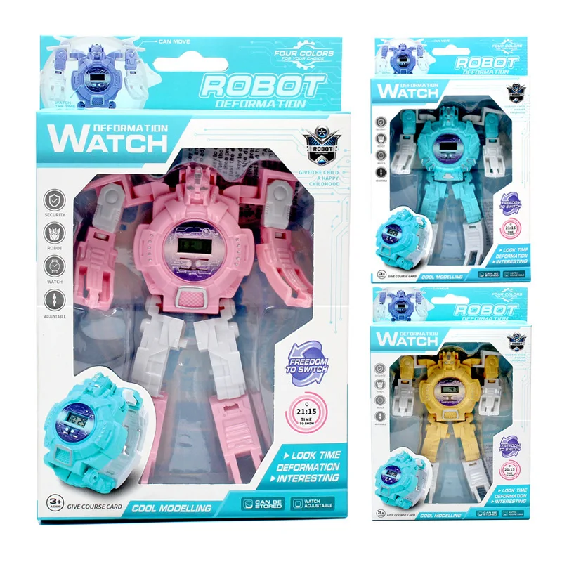 Technology Kids Robot Transformation Wristwatch Toy Robot Electronic Watch Children Sports Cartoon Watches Kids Xmas Gifts