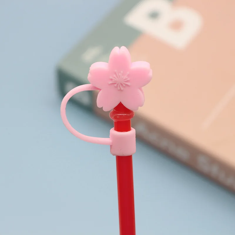 Cute Cartoon Love Flower Straw Cover, Reusable Dustproof Silicone