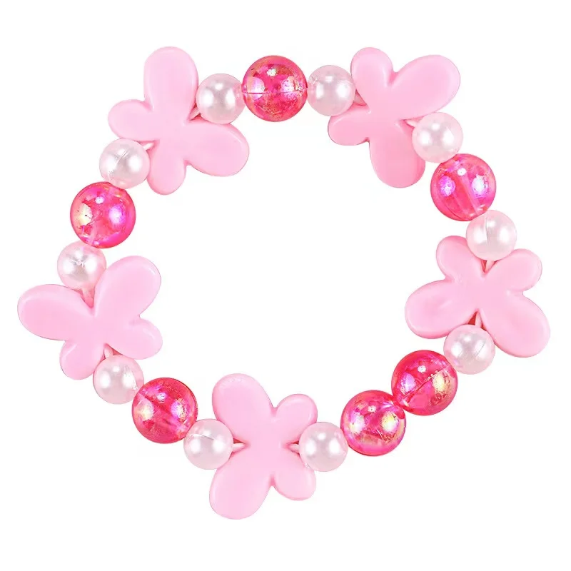 Factory Wholesale Fashion Cute Children's jewelry Princess pearl beads bracelet with flowers 15cm pink baby girl bracelet