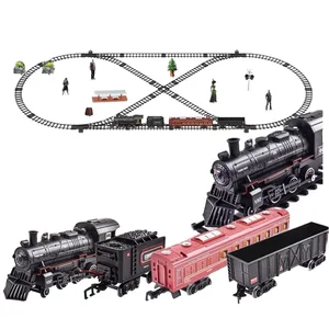 Classical Railway Slot Toys Water Steam Locomotive Add Water to Smoke Train Set with Light&Sound ABS Material