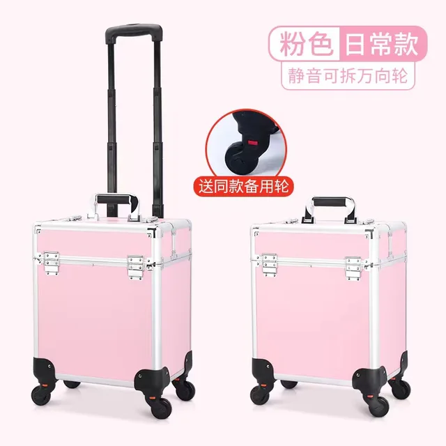 Pink Aluminum  Make up Trolley Case Large Capacity Nails Polish Case Luggage Case With trays