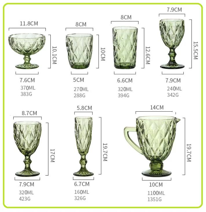 Wholesale Glassware Colored Goblet Wine Glasses Water Glass Pressed