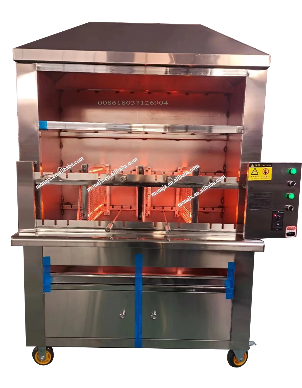 ステンレス鋼と喫煙者を備えた自動回転式屋内バーベキュー炭グリル機