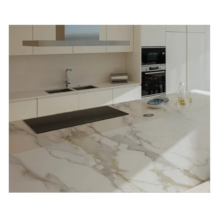 Crystal Quartz Stone Countertop Artificial Calacatta Quartz Countertop with  Golden Veins Calacatta Gold Quartz Stone Slab