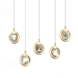 Hot Sale Luxury Creative Simple Crystal Small Round Acrylic Led Hanging Lighting Circle Chandeliers Pendant Lights Modern Lamps