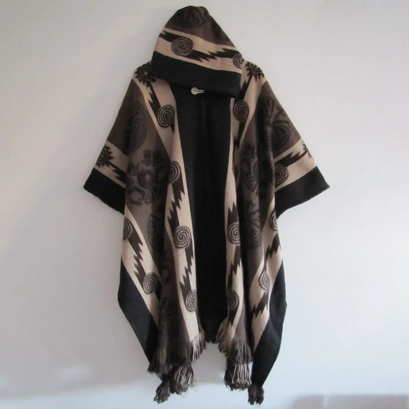 2025 Vintage Aztec Ethnic Knitted Poncho Cape for Men Western