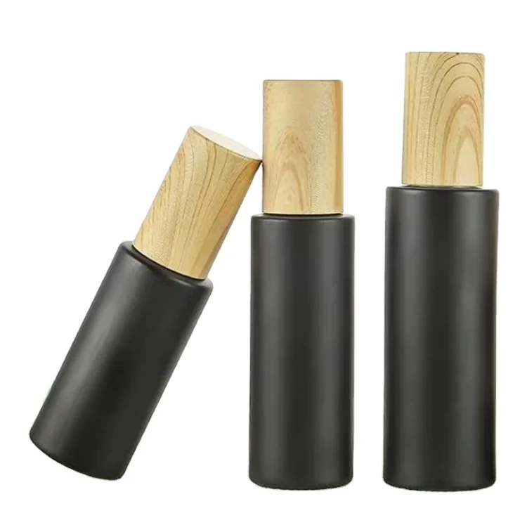 wholesale matte black round cosmetic lotion packing glass spray