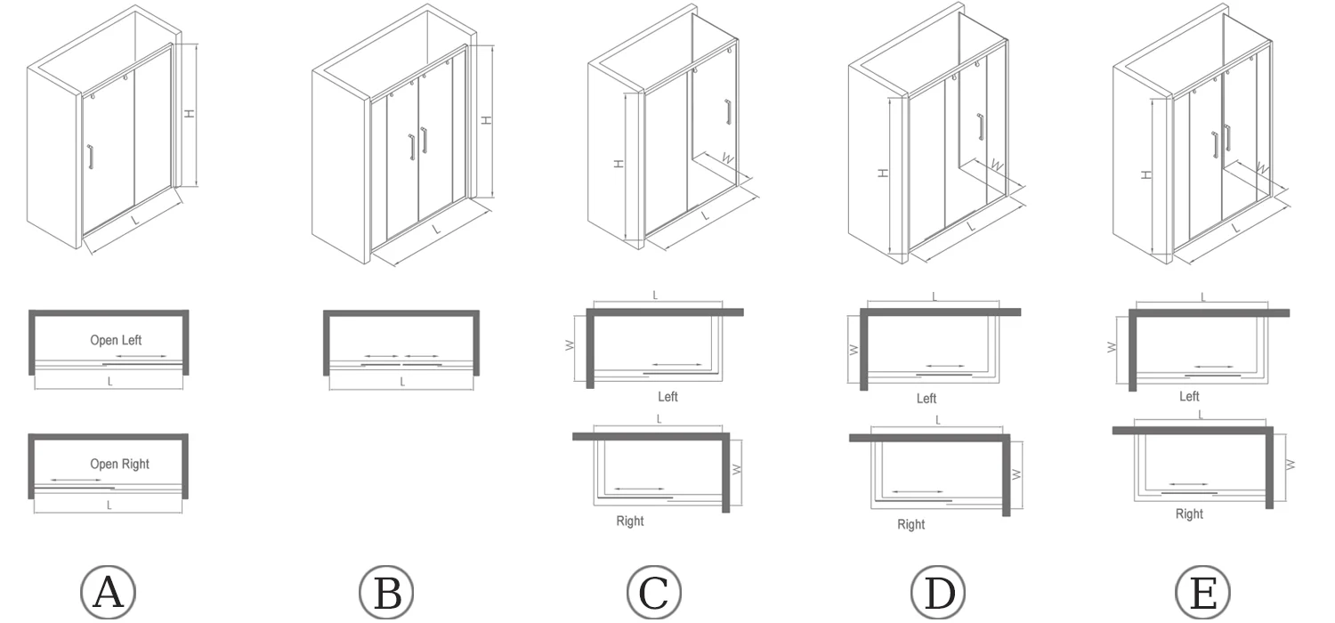 Wanjia Bathroom Sliding Glass Shower Doors Frameless Tempered Glass