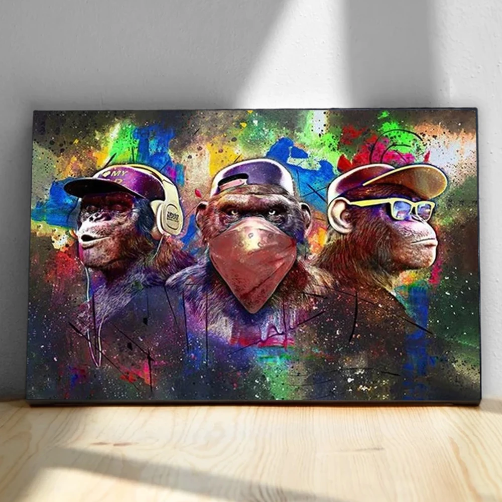 Toile Abstraite Singes Hip-hop Sedomax - 3x 30x40cm Sans Cadre - Décoration Street Art Murale